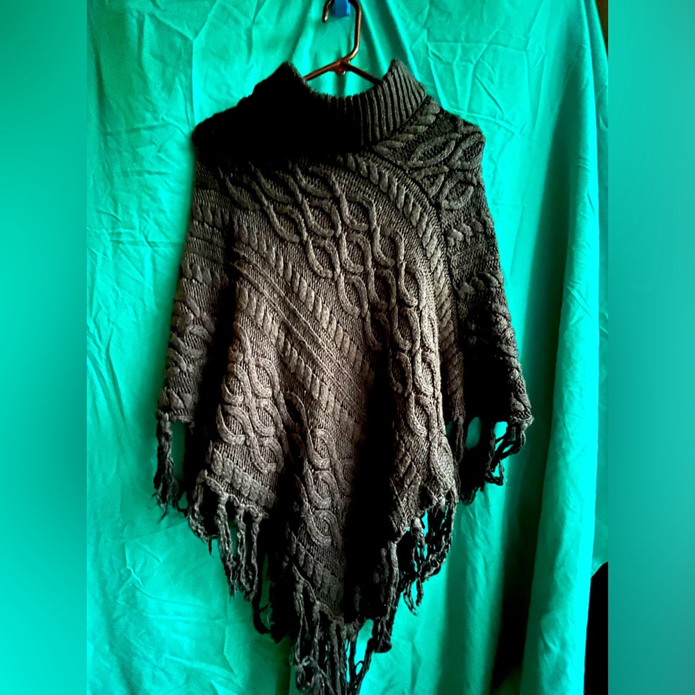Apt 9 Black Womens Poncho Sweater